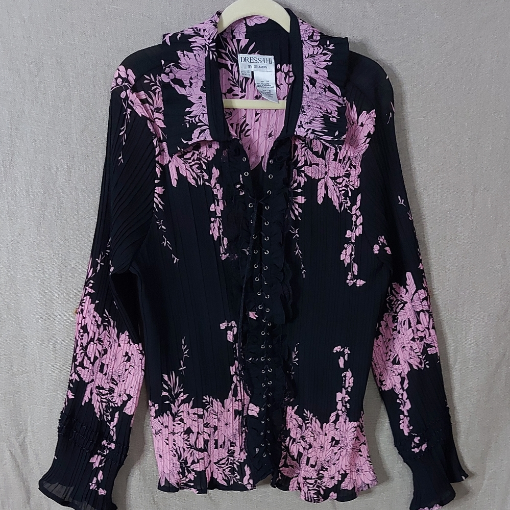 DRESS-U-II by sharon blouse size 3X color Black and pink Long sleeves